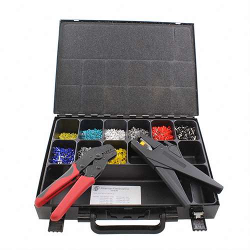 Wire Ferrule Crimping Kit - (ferrules 500 each of : 11810025, 1181034, 1181050, 1181075, 1181010, 1181015; 300 pcs of 1181025; 200 pcs. 11101040; 100 pcs 11121060; plus wire stripping tool and wire crimping tool) (AE_CRIMPKIT)