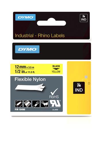 Flexible Nylon Label, Black on Yellow, 1/2" (18490)