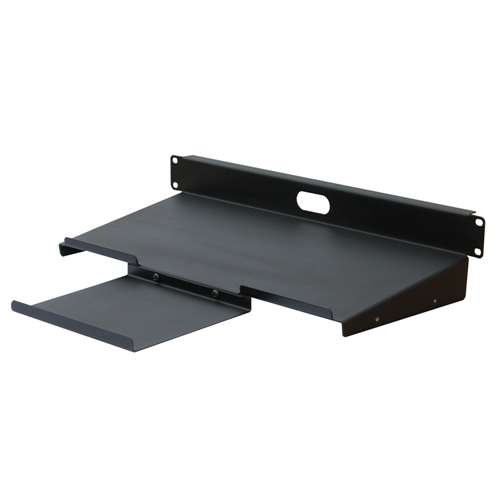 19" KEYBOARD SHELF WITH REVERSIBLE MOUSE TRAY, 1U, 8"D, BLACK (questm_ES1019-0108)
