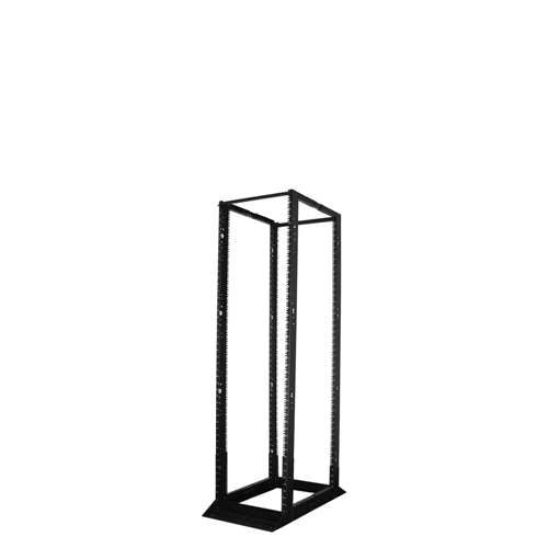 4FT 4-POST 19" OPEN FRAME STEEL FLOOR RACK, ADJUSTABLE 24"-36"D, 28U, BLACK (questm_FR1924-28-02)