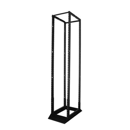 7FT 4-POST 19" OPEN FRAME STEEL FLOOR RACK, ADJUSTABLE 24"-36"D, 45U, BLACK (questm_FR1924-45-02)