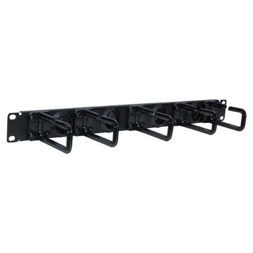 19" HORIZONTAL CABLE MANAGER, SINGLE RINGS, 1U, 50 CABLES, BLACK (questm_HC19-01-050)
