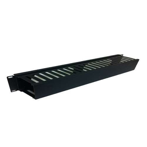 19" HORIZONTAL FINGER DUCT W/COVER 1 U, 40 CABLES, BLACK (questm_HF19-01-040)