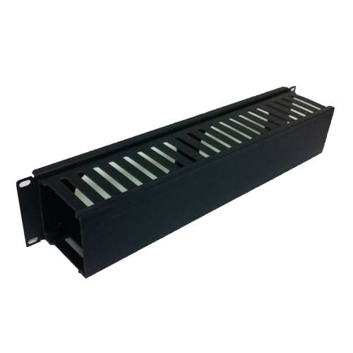 19" HORIZONTAL FINGER DUCT W/COVER, 90 CABLES, 2U, BLACK (questm_HF19-02-190)