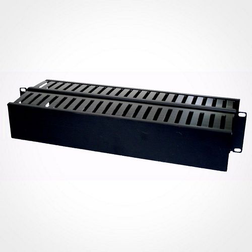 19" HORIZONTAL FINGER DUCT W/COVER, 100 CABLES EACH SIDE, 2U, BLACK (questm_HF19-02-200D)
