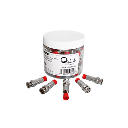 BNC(M) COMPRESSION, RG59, 75 OHM, RED, 50/JAR (questt_COM-2059-50J)