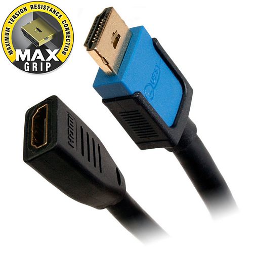 12FT HDMI(M-F) 4K2K EXTN CABLE HS/ENET, 26AWG, BLACK/BLUE (questt_HDI-2212)