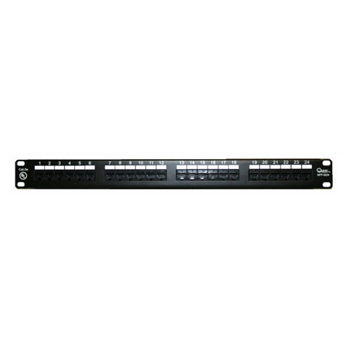 CAT5E 19" PATCH PANEL, 24 PORT, 8P8C, EIA568A/B, 1RU, UL (questt_NPP-5024)