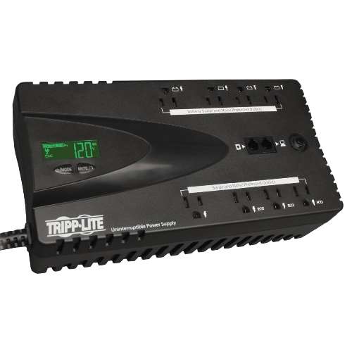 "ECO Series 120V 650VA 325W Energy-Saving Standby UPS with USB port, LCD Display and 8 Outlets" (tripp_ECO650LCD)