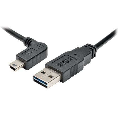 "Universal Reversible USB 2.0 Hi-Speed Cable (Reversible A to Left-Angle 5Pin Mini B M/M), 3-ft." (tripp_UR030-003-LAB)