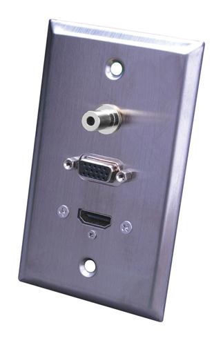 Stainless Steel HDMI®- S-VGA- 3.5mm Wall Plate (120953X)