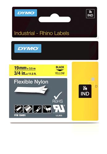 Flexible Nylon Label, Black on Yellow, 3/4" (18491)