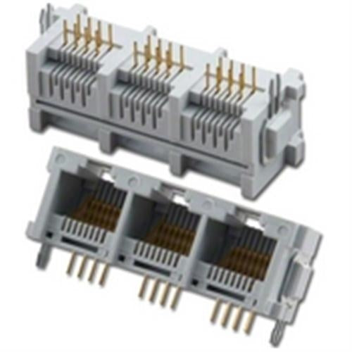3 PORT Rt.Angle 8P8C GANG JACK 50u" Au (PT-JGN3-588)