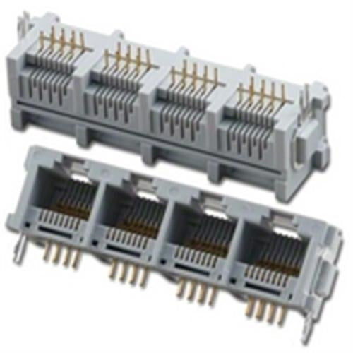 PCB GANG JACKS 4 PORTS 8P8C 50u" AU (PT-JGN4-588)