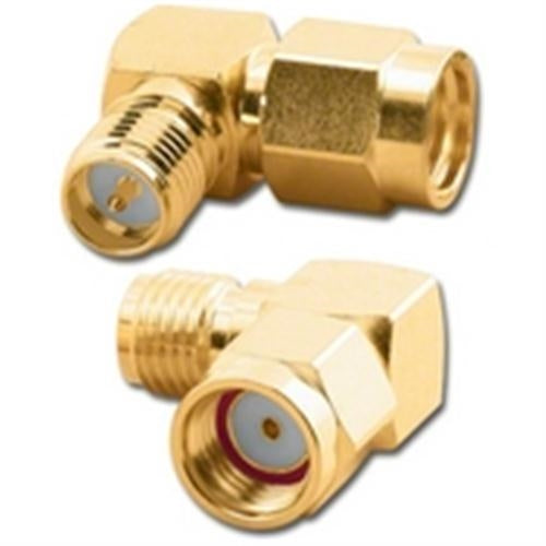 "RevPol SMA PLUG TO JACK, Rt. ANGLE" (RPA-2486)