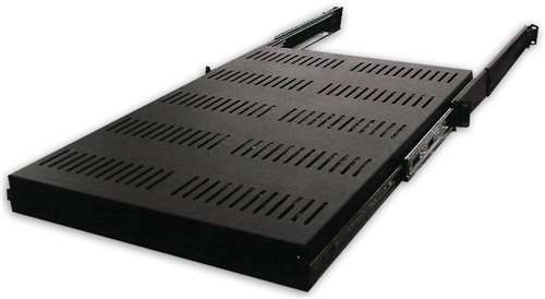 19" SINGLE-SIDED SLIDE-OUT VENTED SHELF W/ADJUSTABLE RAILS, 26"-37"D, BLACK (questm_ES0119-0123)