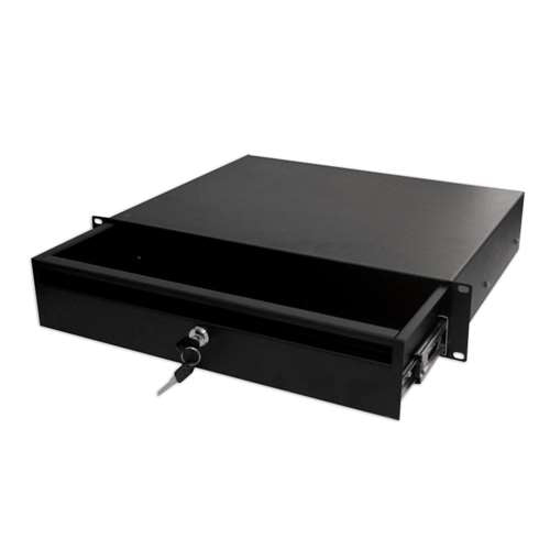 19" x 24" LOCKING STORAGE DRAWER SHELF, 2U, BLACK (questm_ES1319-0214)