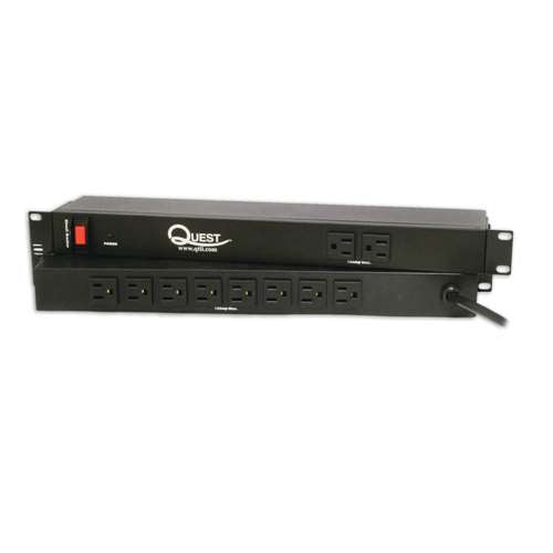 19" HORIZONTAL RACK MOUNT SURGE STRIP, 10 OUTLETS, 120V/15A, 1U, BLACK (questm_HPS-E10A)