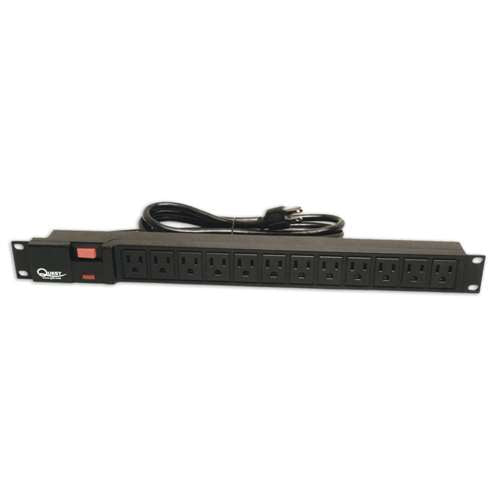 19" HORIZONTAL RACK MOUNT SURGE STRIP, 12 OUTLETS, 120V/15A, 1U, BLACK (questm_HPS-E12P)