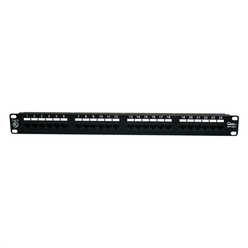 CAT6 19" PATCH PANEL, 24 PORT, 8P8C, EIA568A/B, 1RU, UL (questt_NPP-6024)