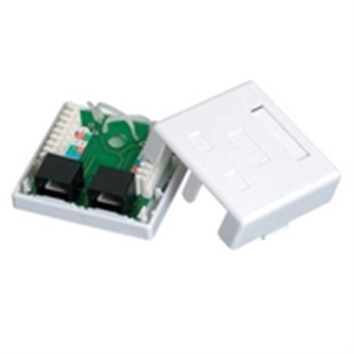 CAT5E Surface Mount Box; Dual RJ45; 8P8C; Loaded; 110IDC; 568A/B; White (NSB-5130)