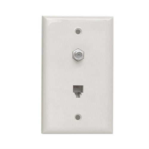 TV WALL PLATE COMBO, SINGLE F81  & RJ11, WHITE (questt_NTP-1902)