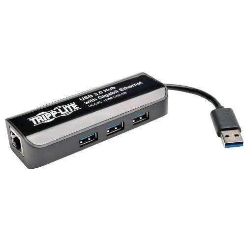 USB 3.0 SuperSpeed to Gigabit Ethernet NIC Network Adapter with 3 Port USB 3.0 Hub (tripp_U336-U03-GB)