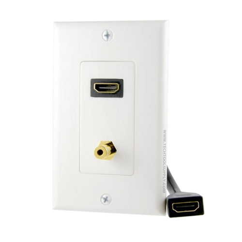 Vanco 120935X Slim Line Single HDMI Pigtail and 3.5 Millimeter Stereo Jack Decor Wall (120935X)